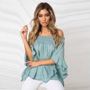 Off Shoulder Bell Sleeve Bandage Back Top